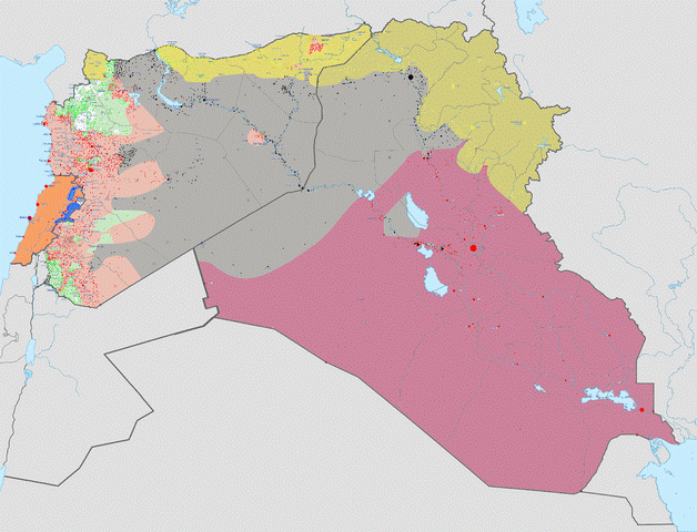 Карта Гражданской войны в Сирии и Гражданской войны в Ираке